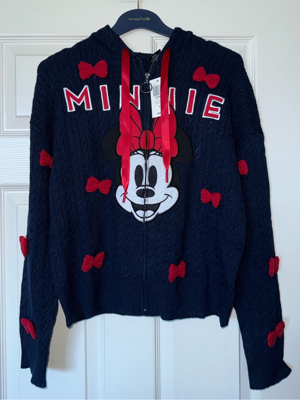 NWT! Her Universe Navy Blue Minnie Mouse Knit Hooded Jacket with Red Bows- M